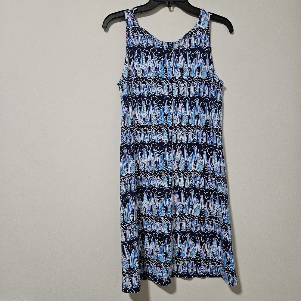 Lilly Pulitzer Sailboat Print Pima Cotton Dress Blue White Strappy Back XS